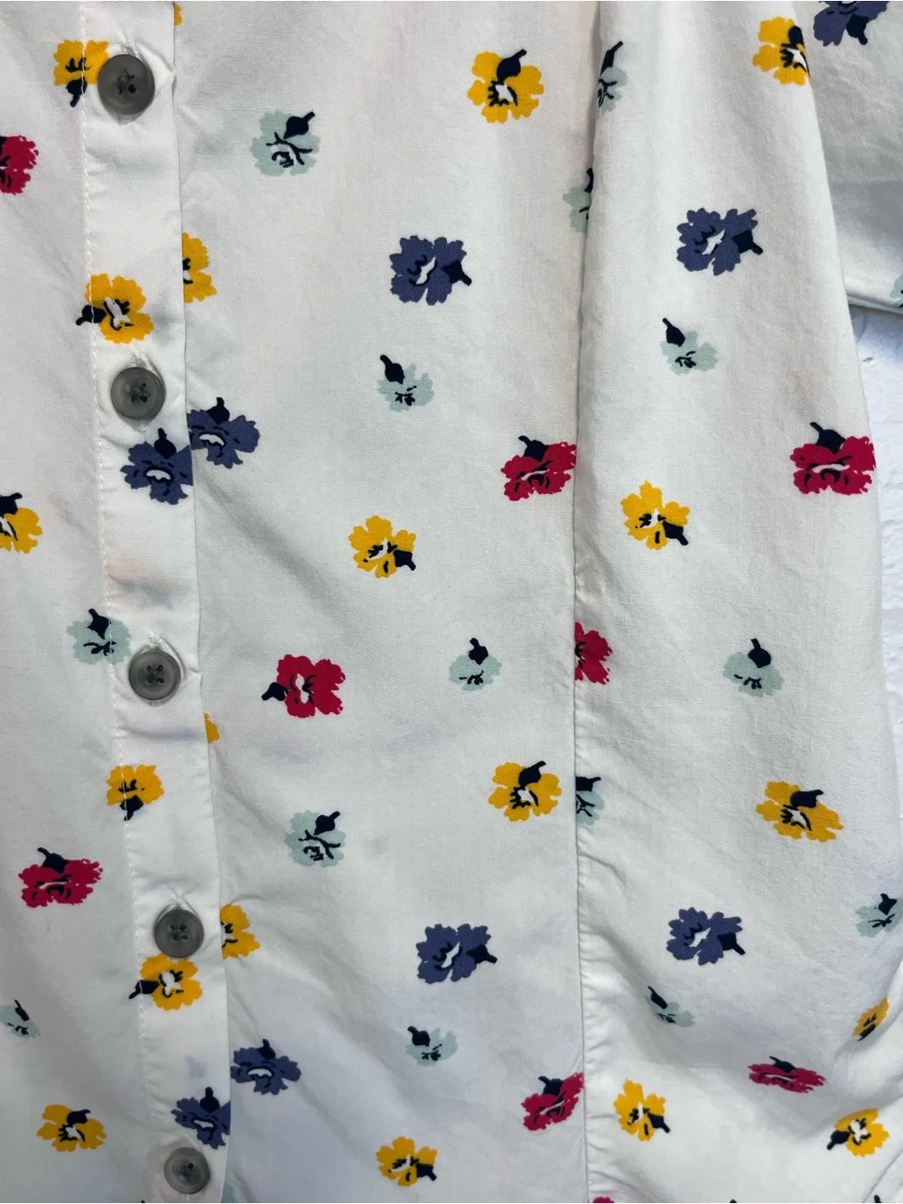 Madewell White Yellow Red Floral Scoop-Neck Button Front Top